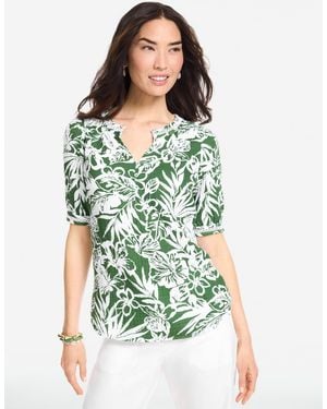 Talbots Elbow Sleeve Gauze Top - Green