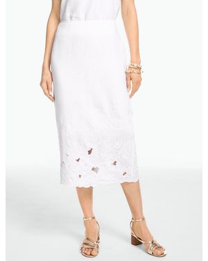 Talbots Rsvp Floral Embroidered Linen Pencil Skirt - White