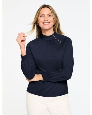Talbots Mockneck Knit Blouse - Blue