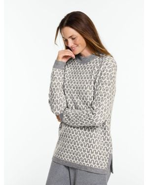 Talbots Geo Knit Crewneck Sweater - Grey