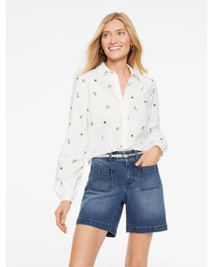 Talbots Embroidered Button Front Shirt - Blue