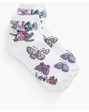 Talbots Pencil Butterfly Crew Socks - White