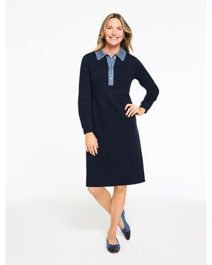 Talbots Embroidered Denim Collar Shift Dress - Blue