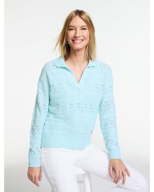 Talbots Pointelle Johnny Collar Jumper - Blue