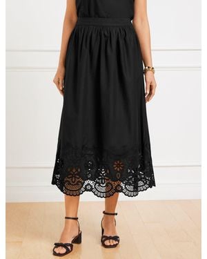 Talbots Embroidered Poplin Fit & Flare Midi Skirt - Black