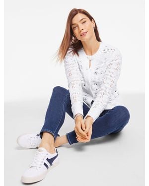 Talbots Open Stitch Crewneck Cardigan Jumper - Blue