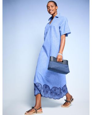 Talbots Embroidered Linen Blend Kaftan - Blue
