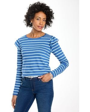 Talbots Ruffle Shoulder Crewneck T-shirt - Blue