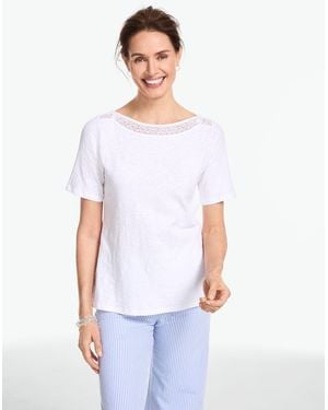 Talbots Crochet Trim Bateau Neck T-shirt - White