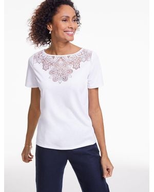 Talbots Burnout Jersey Short Sleeve Top - White