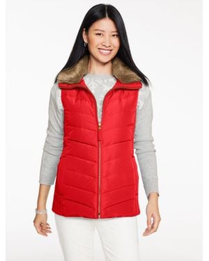 Talbots Faux Fur Collar Down Puffer Vest - Red