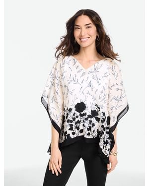 Talbots Shadow Botanical Poncho - White