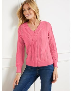 Talbots Pointelle Stitch Cardigan Sweater - Red