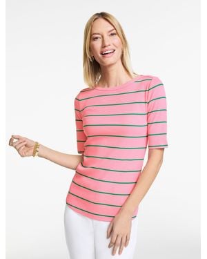 Talbots Ribbed Bateau Neck T-shirt - Pink