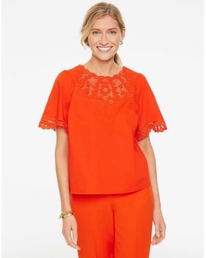 Talbots Embroidered Poplin Top - Orange