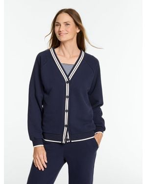 Talbots Cozy Fleece Varsity Cardigan Sweater - Blue