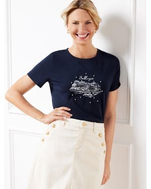 Talbots Pearl Embellished Crewneck T-shirt - Blue