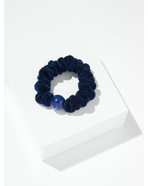 Talbots Bauble Bead Velvet Scrunchie - Blue