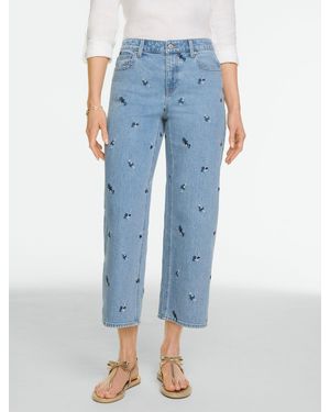 Talbots Wide Crop High Waist Embroidered Jeans - Blue