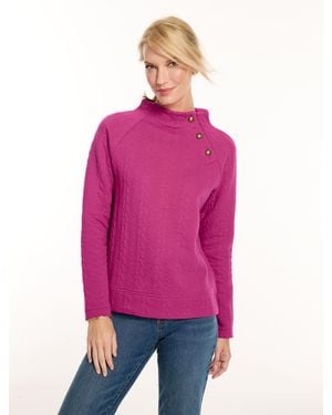Talbots Cable Knit Button Shoulder Sweatshirt - Pink