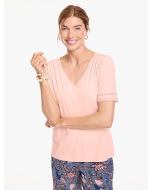 Talbots Lace Trim Short Sleeve Top - Multicolour