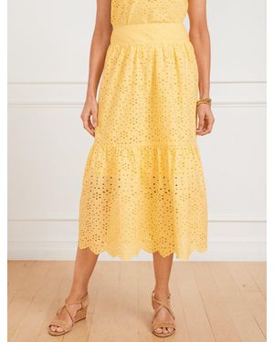 Talbots Floral Diamond Eyelet Flounce Midi Skirt - Yellow