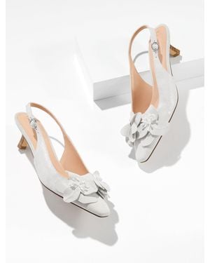Talbots Tabitha Flower Metallic Nappa Slingback Pumps - White