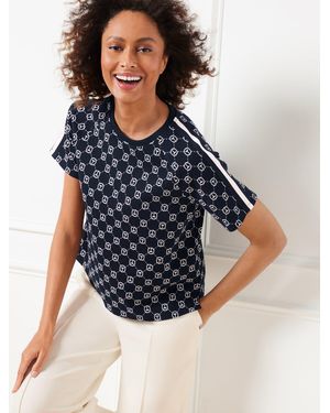 Talbots Logo Jacquard Crewneck Boxy T-shirt - Blue