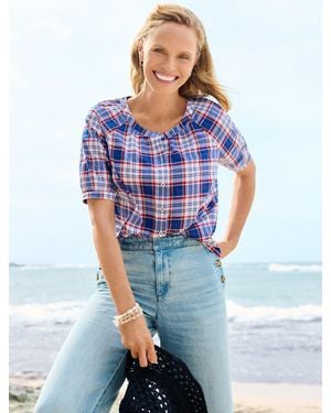 Talbots Band Collar Button Front Top - Blue
