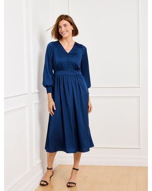 Talbots Soft Satin Charmeuse Smocked Midi Dress - Blue