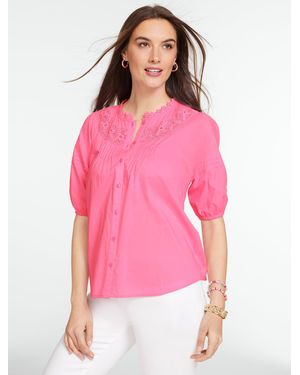 Talbots Lace Trim Button Front Voile Top - Pink