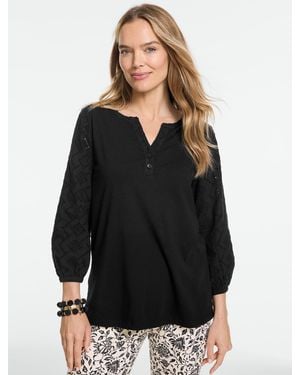 Talbots Mixed Media Tunic Top - Black