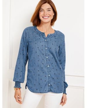 Talbots Denim Ruffle Top - Blue