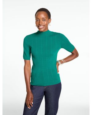 Talbots Ribbed Elbow Sleeve Mockneck Pullover Jumper - Green
