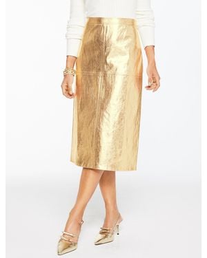 Talbots Crinkle Metallic Faux Leather Midi Skirt - Yellow