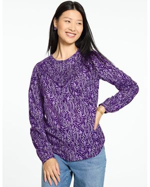 Talbots Foliage Fresco Band Collar Top - Purple