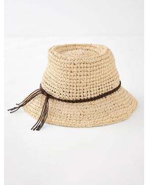 Talbots Crochet Straw Bucket Hat - Natural
