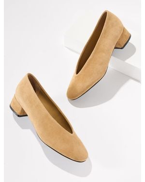 Talbots Winona Suede Block Heel Pumps - Natural