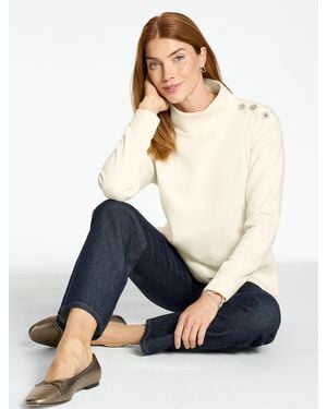 Talbots Mixed Button Mockneck Sweatshirt - Blue