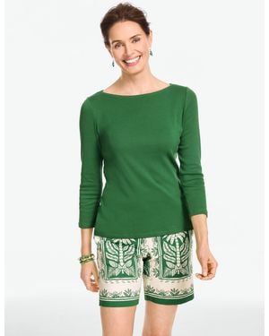 Talbots Solid Bateau Neck T-shirt Pima Cotton - Green