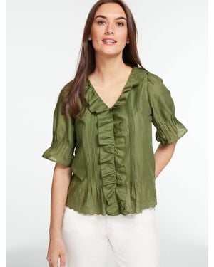 Talbots Embroidered Eyelet Ruffle Top - Green