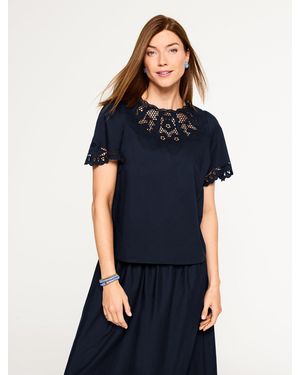 Talbots Embroidered Poplin Top - Blue