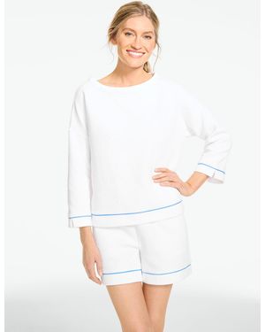 Talbots Diamond Jacquard Crewneck Sweater Pullover - White