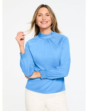 Talbots Mockneck Knit Blouse - Blue