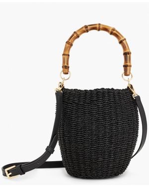 Talbots Bamboo Handle Straw Bucket Bag - Black