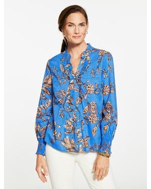 Talbots Smocked Cuff Ruffle Top - Blue