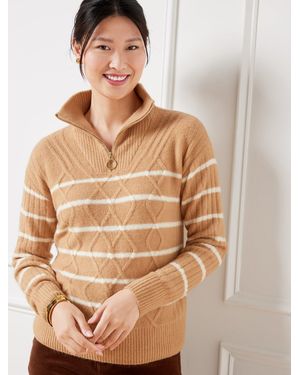 Talbots Cable Knit Half-zip Jumper - Natural