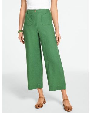 Talbots Washed Linen Wide Crop Patch Pocket Pants - Green