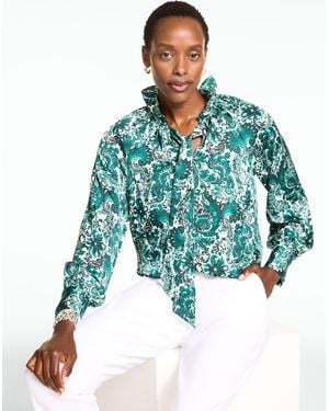 Talbots Tie Neck Ruffle Top - Blue