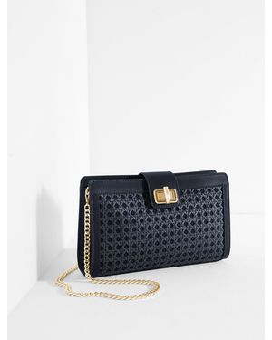 Talbots Leather Trim Caning Clutch - Green